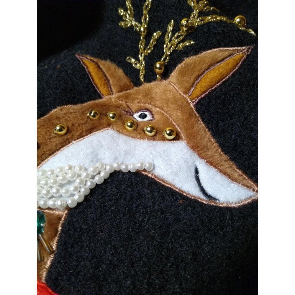Christmas Sweater Vest Boiled Wool Santa Reindeer Removable Faux Fur Collar - Picture 6 of 7